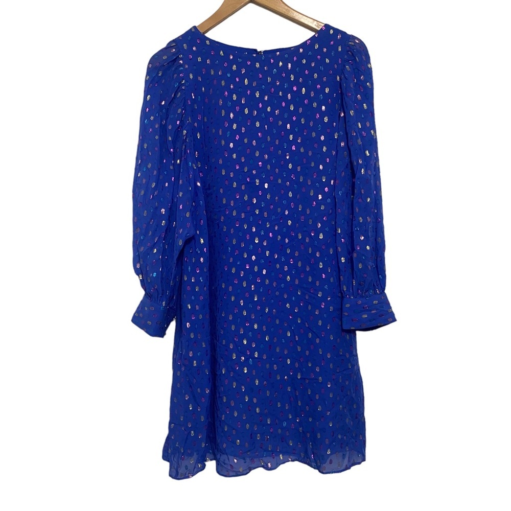 Lilly Pulitzer Maisel Metallic Silk Shift Dress in Iris Blue | Size 8 - Picture 3 of 8